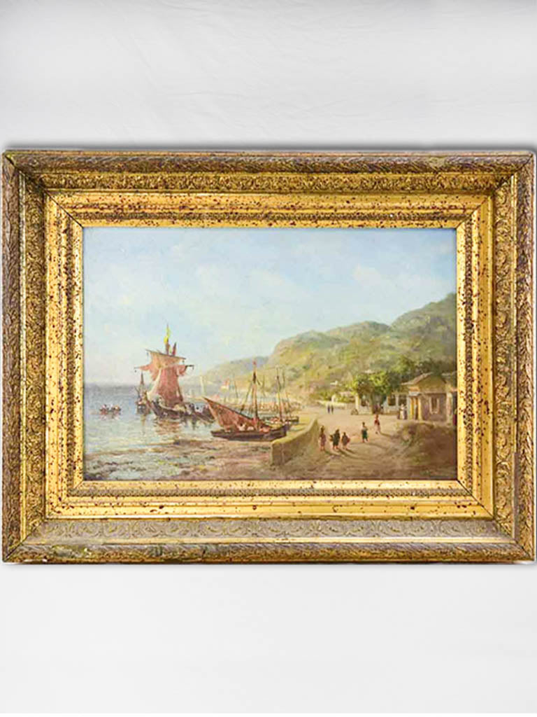 19th Century oil on canvas - coastal scene with sailing boats - 20¾ x 27¼"