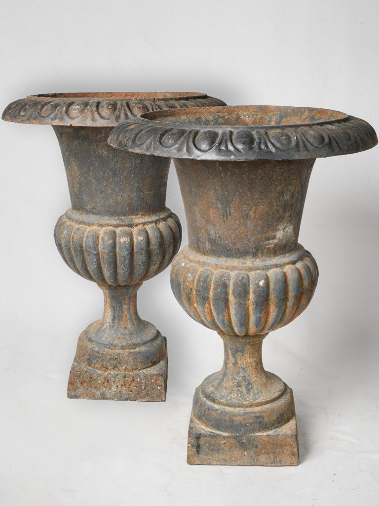 Early 20th-Century Cast Iron Medici Planters w/ Rustic Patina - 30¾"