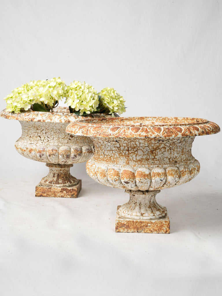 Pair of Early 20th-Century Cast Iron Planters w/ Crackled Patina - 13¾"