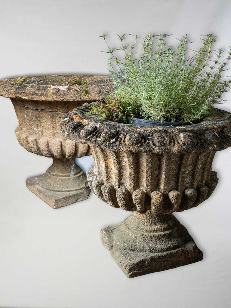 Antique French garden cement urns