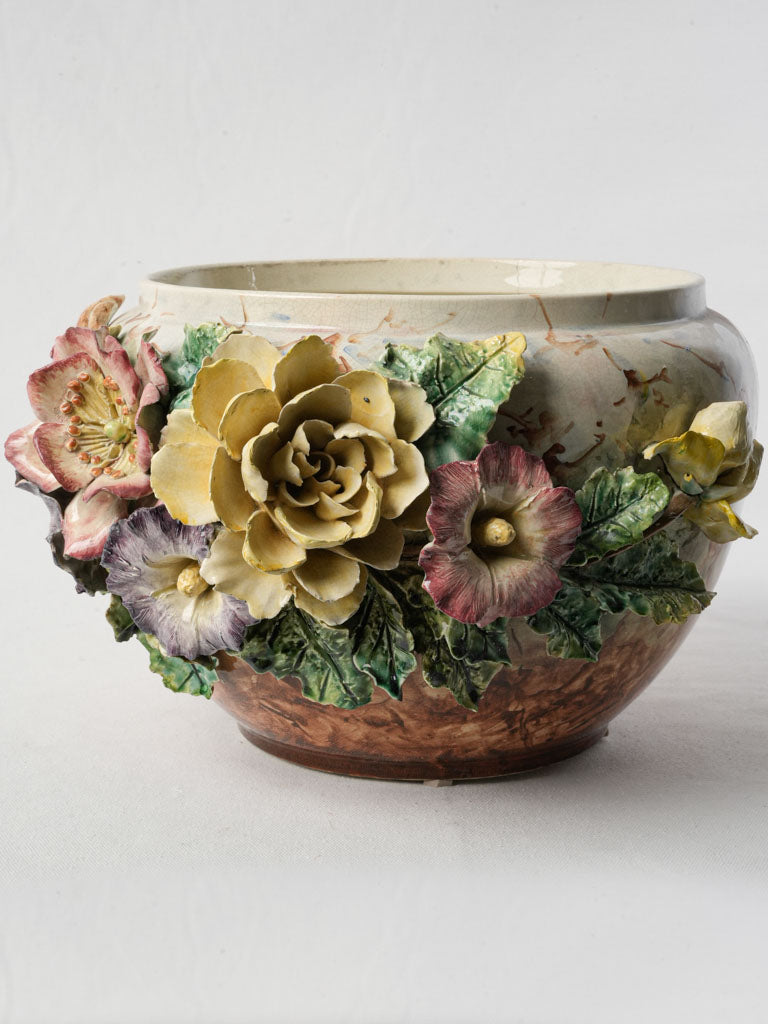 Exquisite antique majolica cache pot