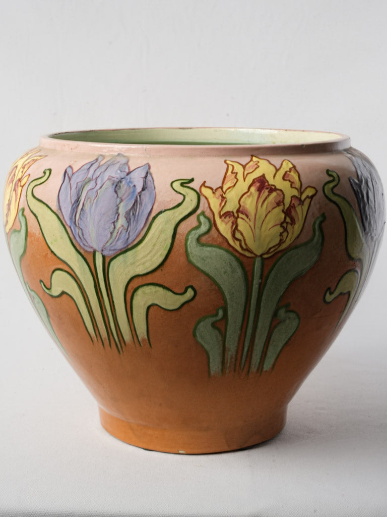 Antique vibrant ceramic cache pot  
