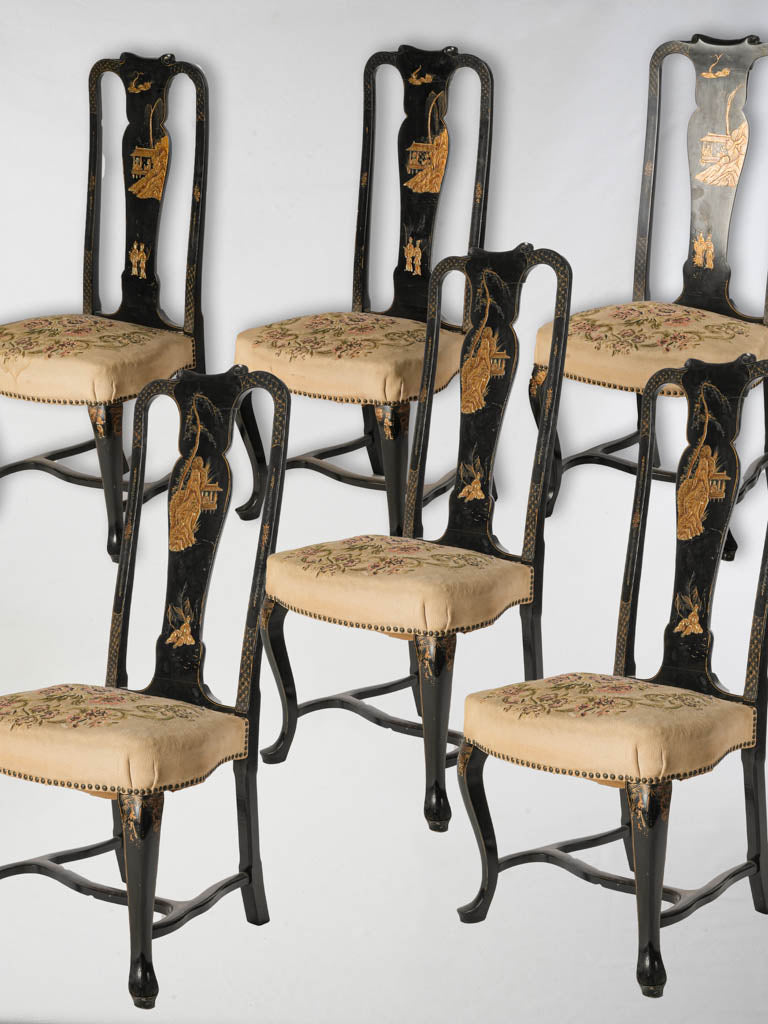 Exquisite vintage black lacquer dining set
