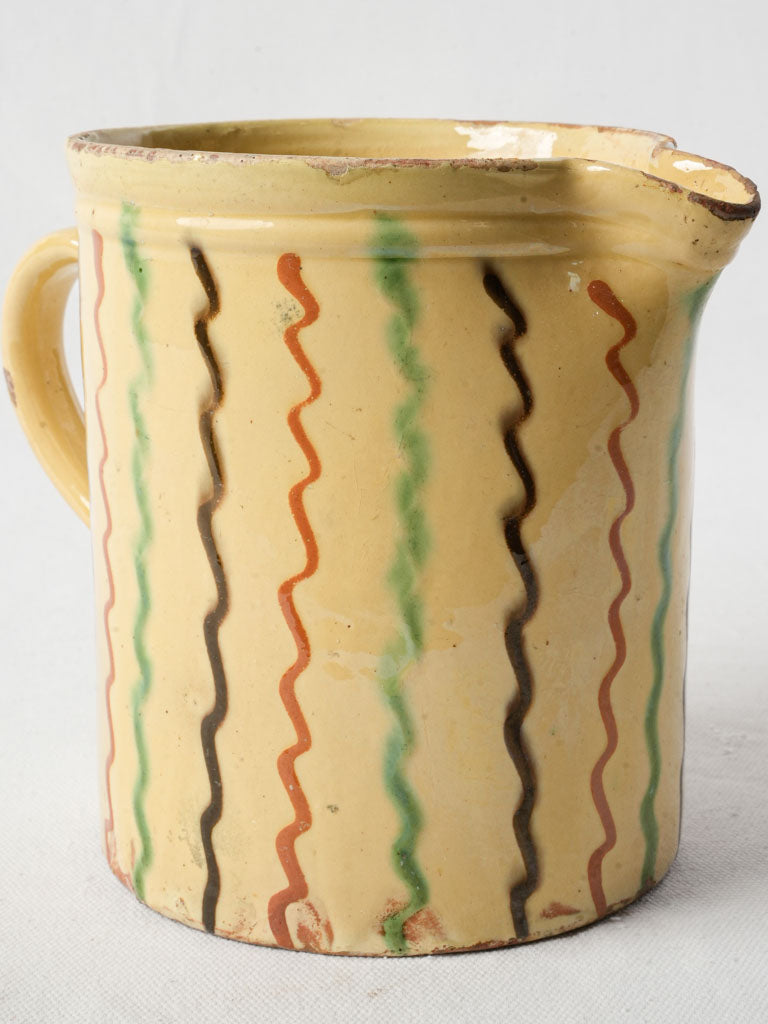 Striking Antique French Yellow Pitcher W/ Zigzag Patterns  - 6¾"