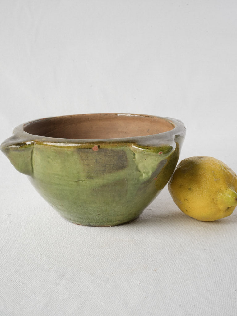 Mid-20th Century French Green Glazed Terracotta Mortar - 4"