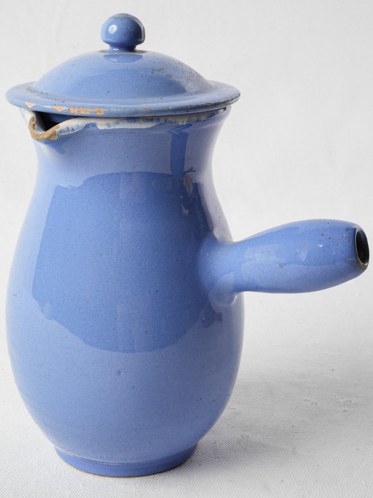 French Vintage Blue Glazed Pot W/ Lid from Martres-Tolosane - 8¾"