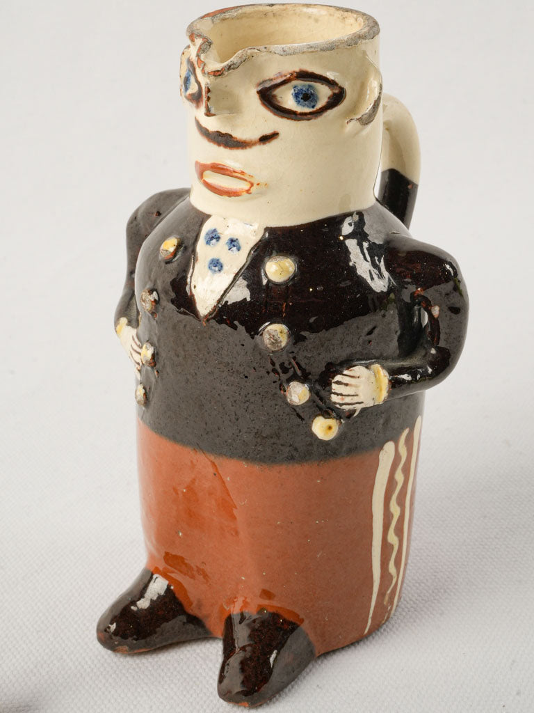 Mid-century French terracotta figure pitcher  