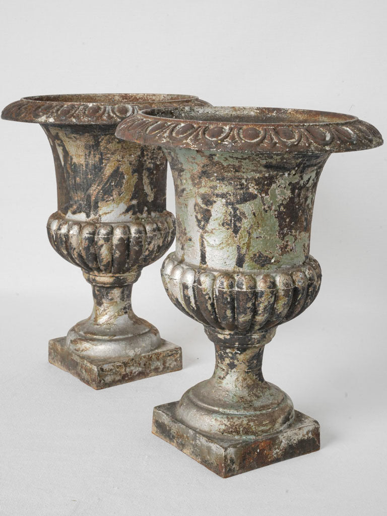 Pair of Small Mid-20th Century French Cast Iron Medici Urns - 13¾"