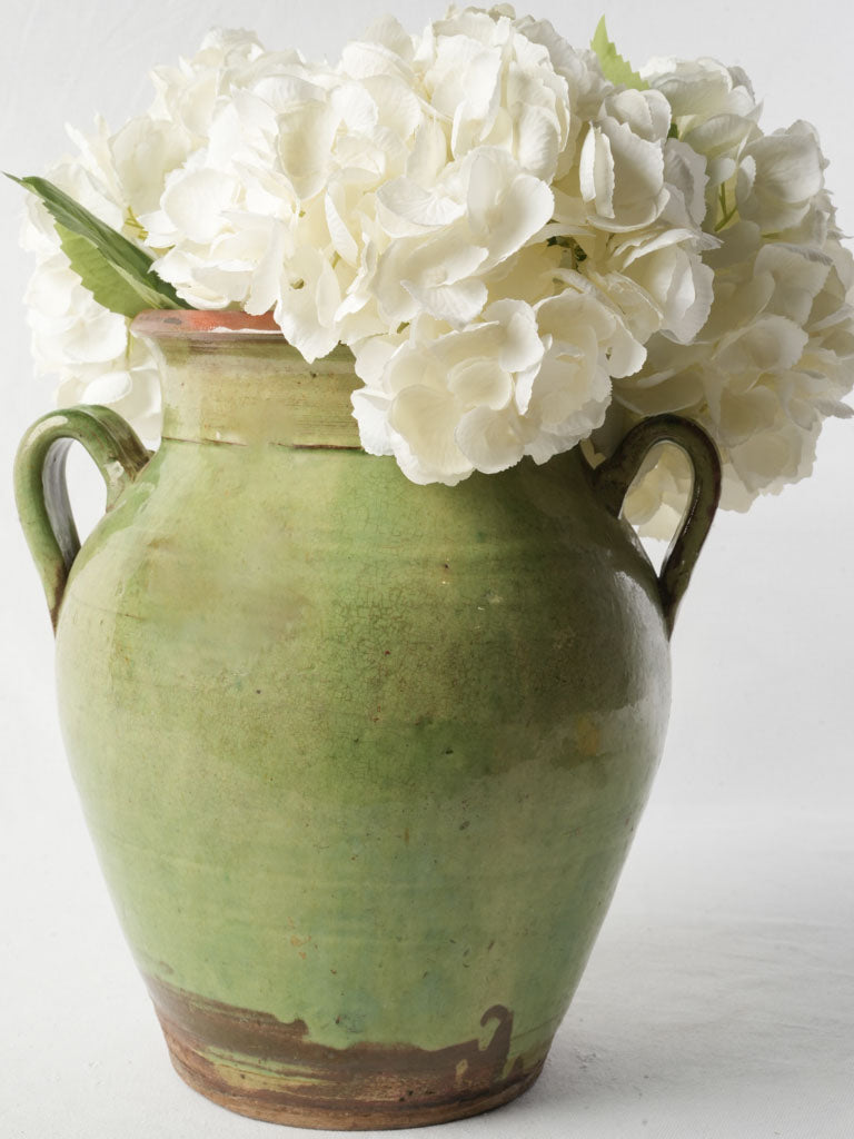 Large Antique French Green Glazed Terracotta Olive Pot - 13½"