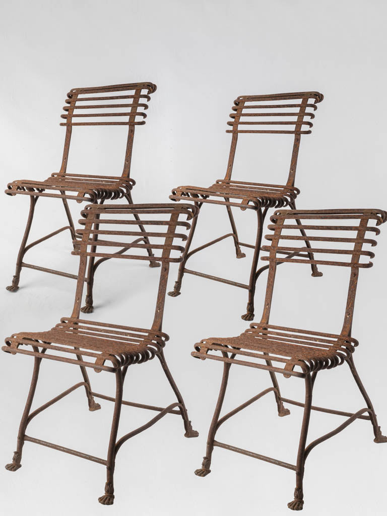 Set Of 4 Late 19th-Century Arras Wrought Iron Garden Chairs W/ Lion Paw Feet - 28¾"