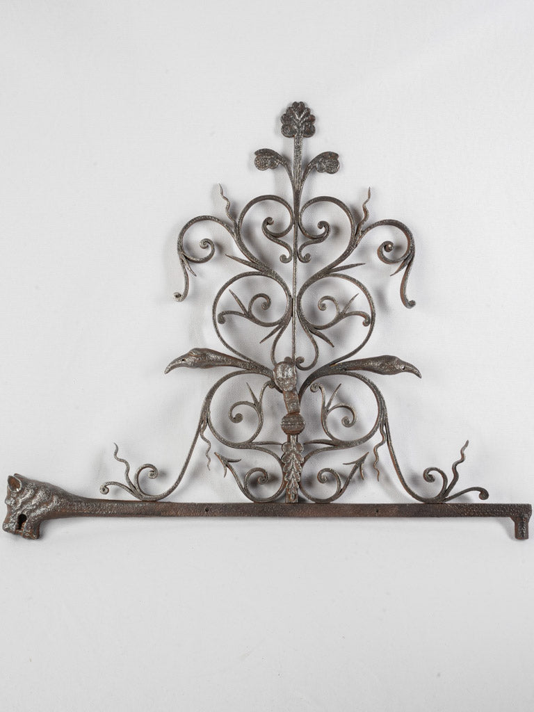 Exceptional 17th-Century Hand-Forged Iron Fireplace Crane w/ Dragon's Head & Scrollwork - 23¾"