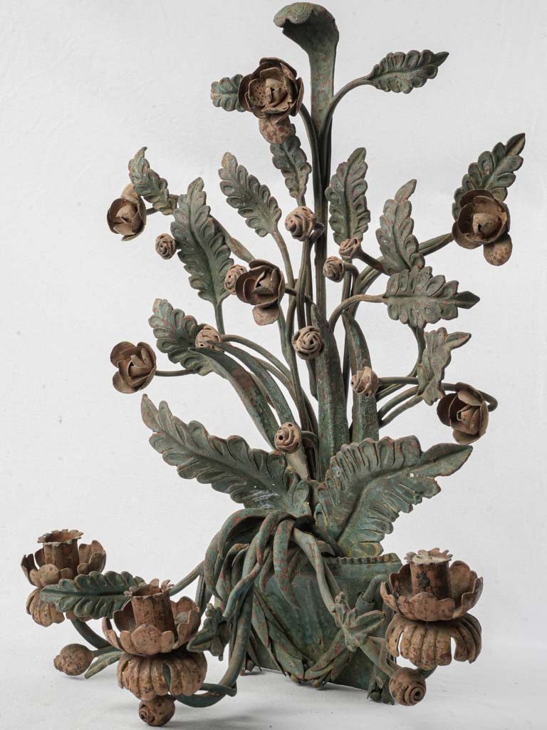 Early 20th-Century French Floral Wrought Iron Three-Candle Sconce - 23¾" x 17"