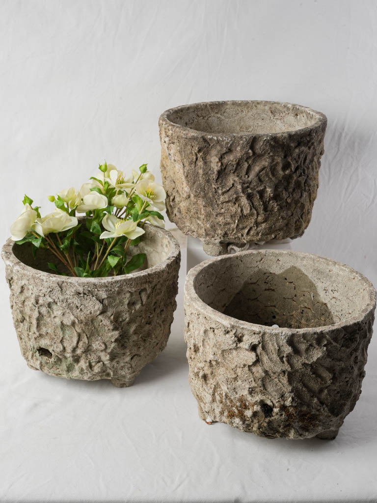 Vintage concrete faux bois jardinières