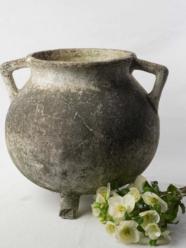 Vintage mid-century fiberstone cauldron planter