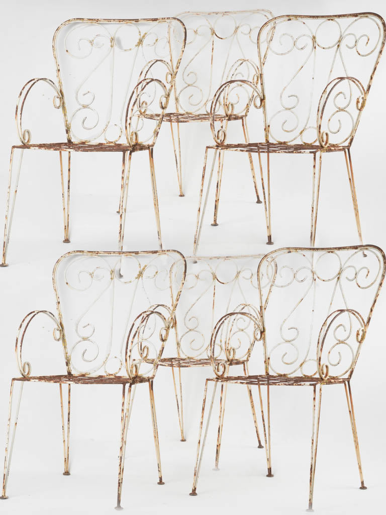 Vintage white French iron garden armchairs