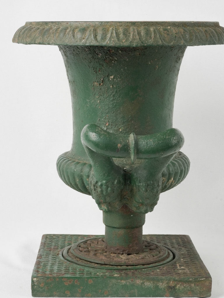 Antique Cast Iron Medici Vase w/ Decorative Faces, Circa 1890 17¾"