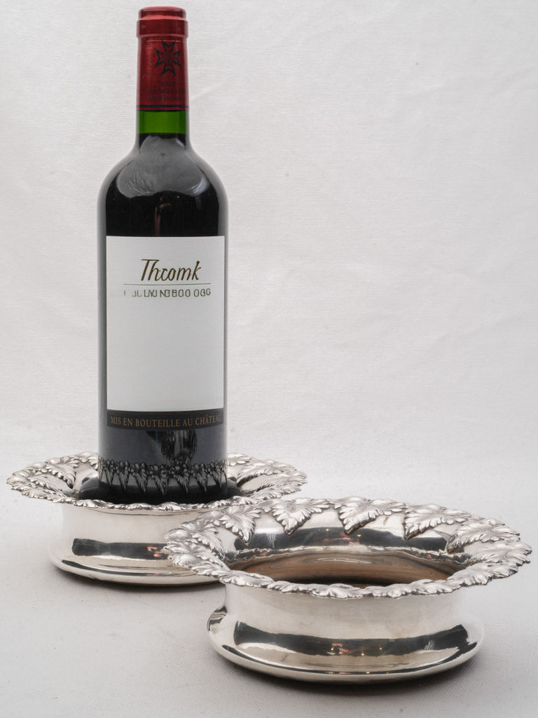 Elegant vintage silverplate wine coasters  