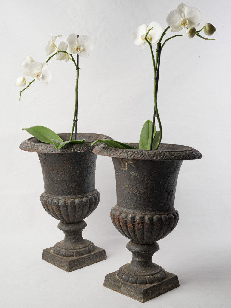 Exquisite antique cast iron urns  