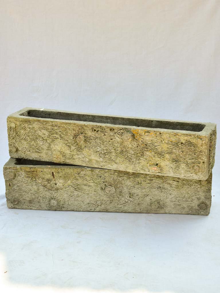 Rustic 1940s Faux Bois Concrete Planters